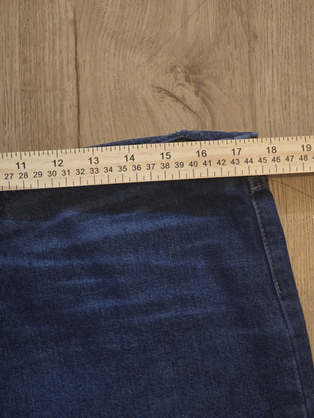 Y2K Denim Ruffle Hem Midi Skirt Whiskered Dark Wash 13